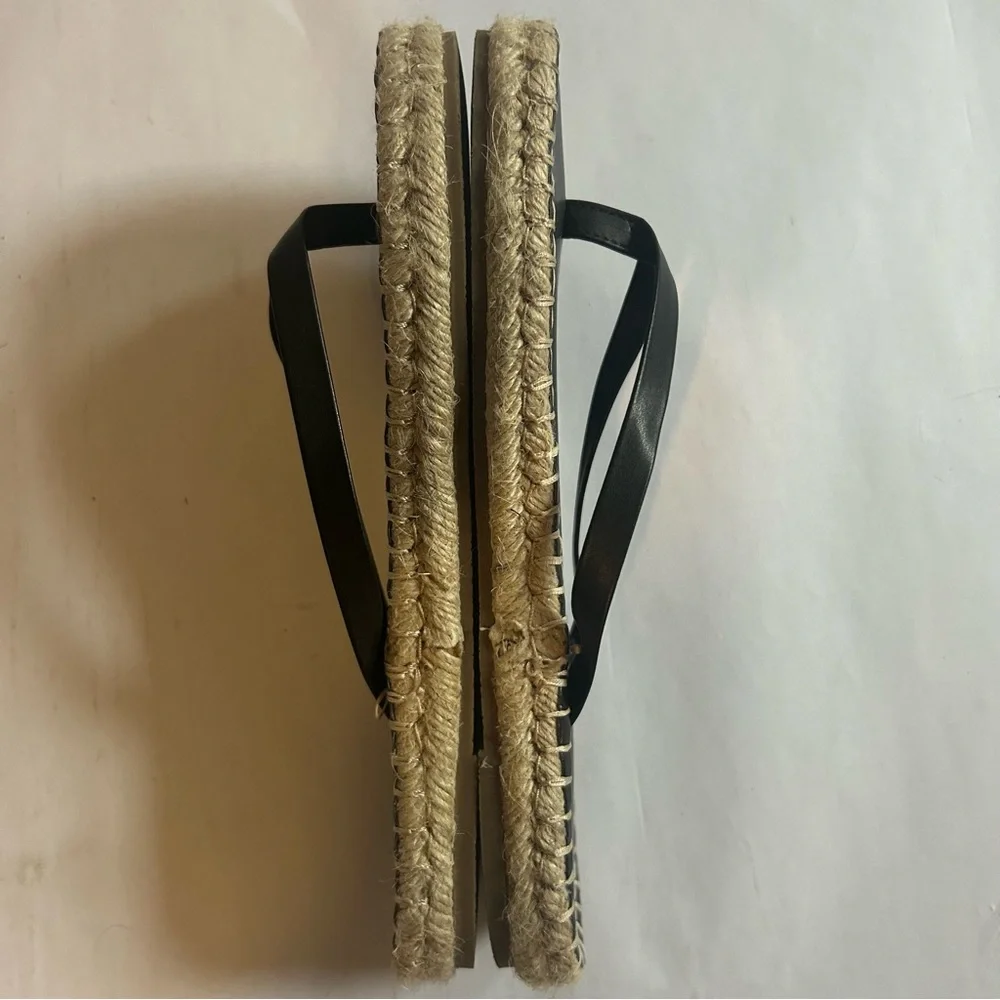 Aerie American Eagle Black Espadrille Flip Flops Thong Sandals Vacation Sz 9 EUC